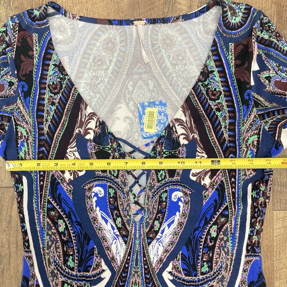 Free People NWT Pick A Place Long Sleeve Bodysuit Blue Combo Paisley Boho sz M - Picture 10 of 13